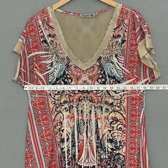 VTG Y2K Women Top XL Colorful Sheer Embroidered Artsy Fairy Boho Hippie Festival - Picture 7 of 13